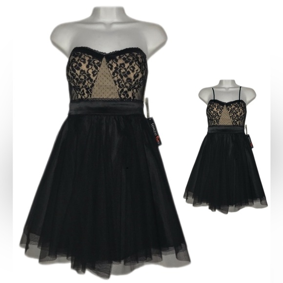 Teeze Me Dresses & Skirts - NWT Macy Teeze Me Lace Top Strapless/Dress 5 Black Adjustable Detachable Straps